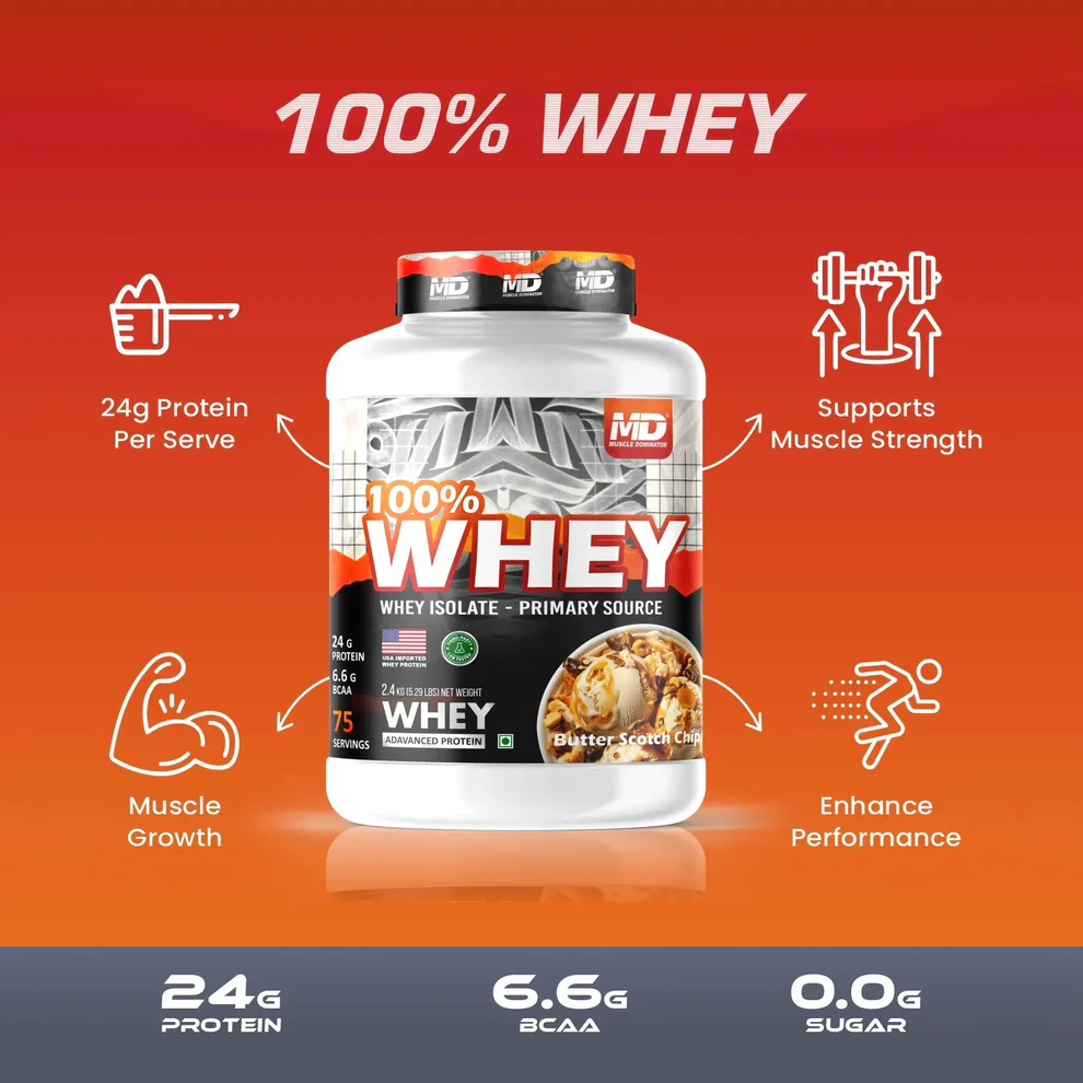 MD 100% Whey Advanced Protein | 24g Protein| 6.6g BCAA | 75 Serving - Thumbnail